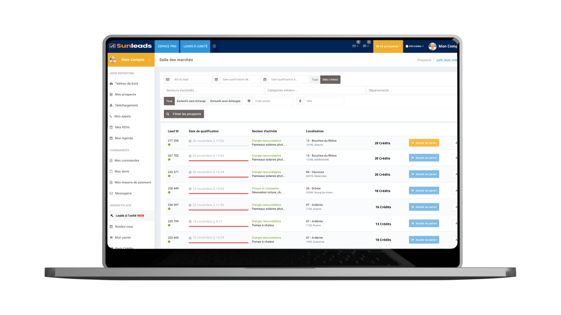 Aperçu marketplace Sunleads