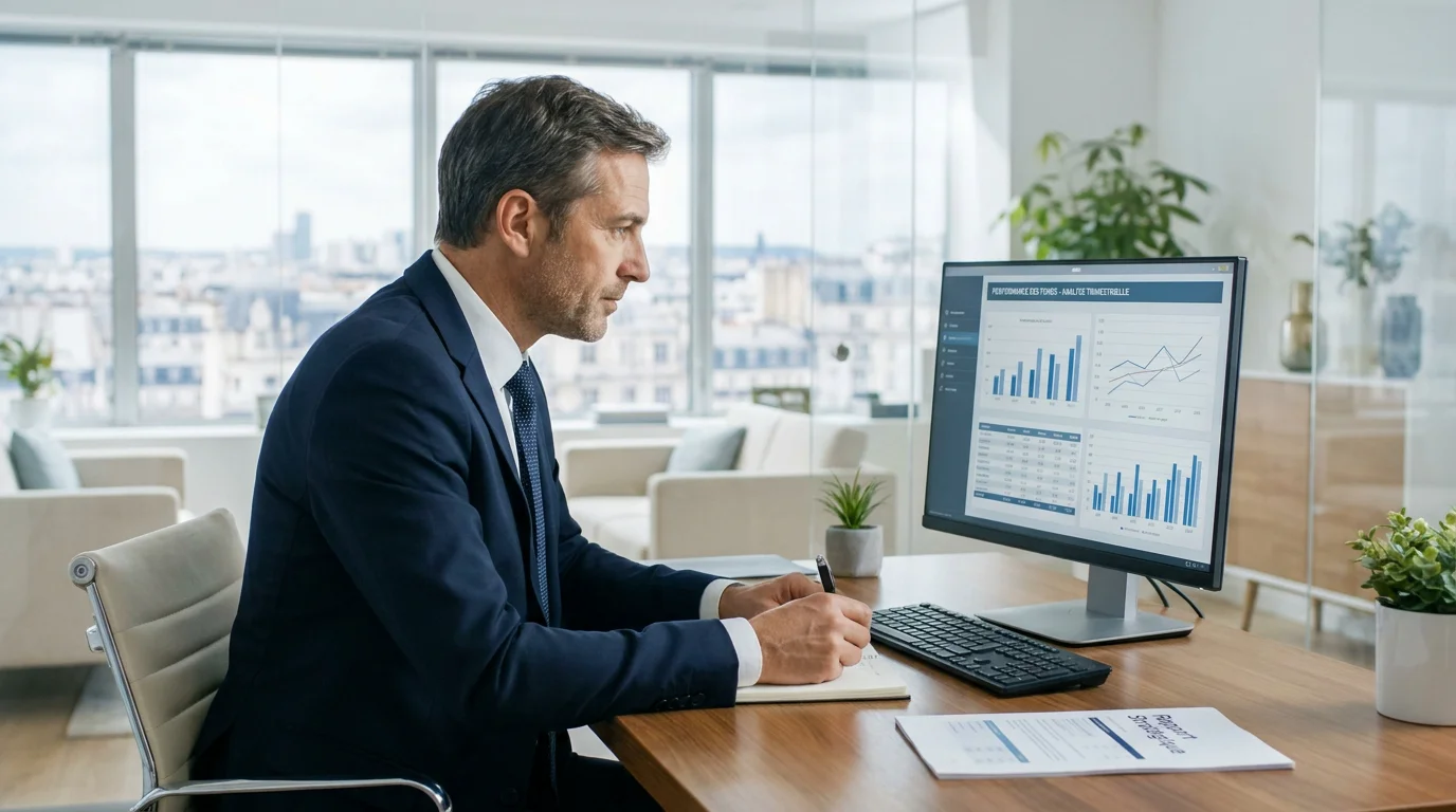 Conseiller financier analysant le coût d'acquisition de leads en assurance vie sur son écran