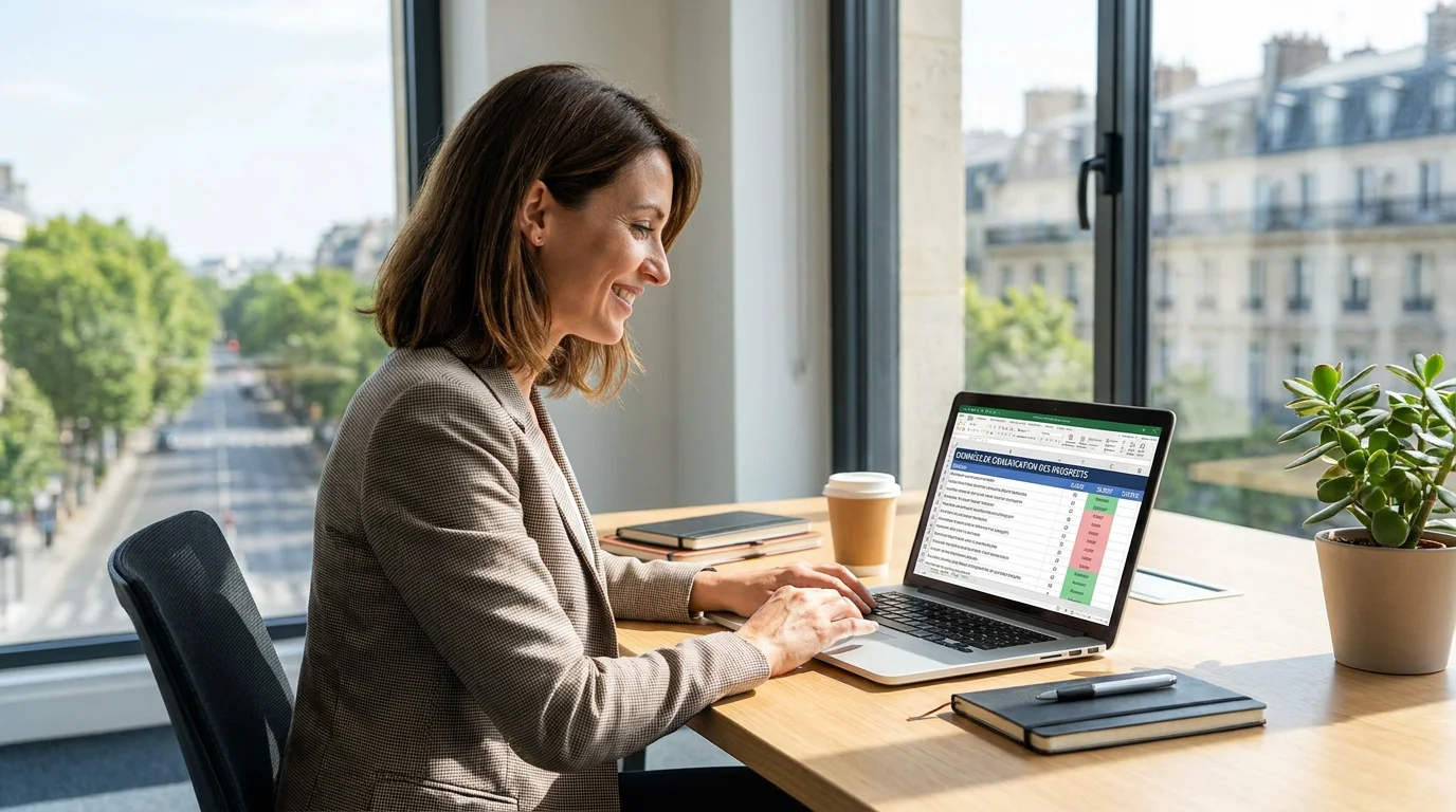 Professionnelle analysant la qualification de leads sur un ordinateur portable