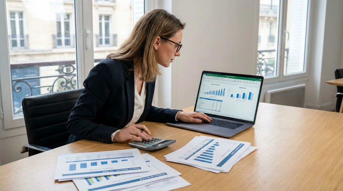 Professionnel analysant le retour sur investissement de ses leads toiture sur un ordinateur portable