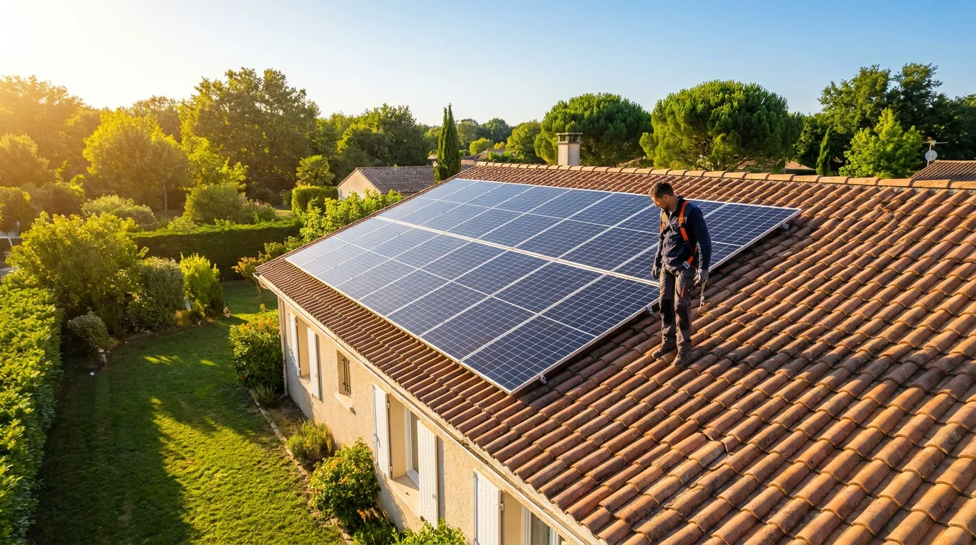 Panneaux solaires installés sur une toiture résidentielle en France
