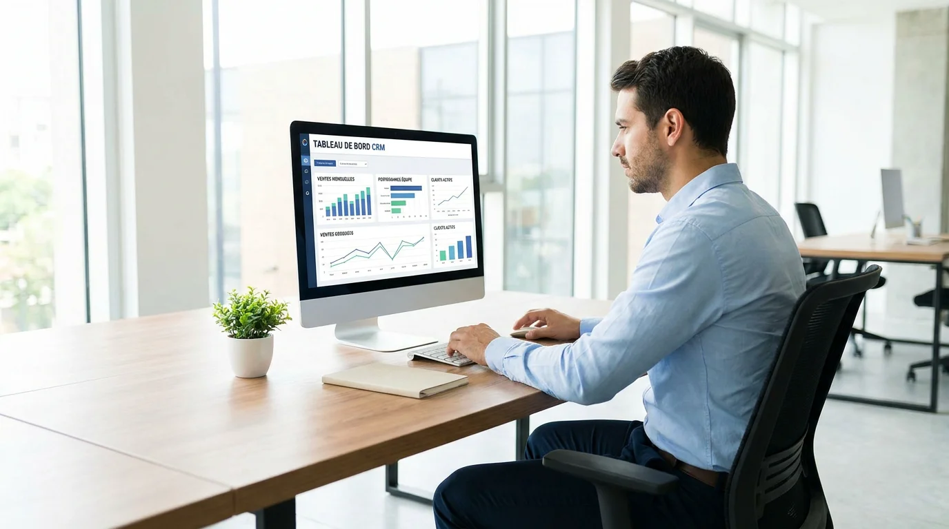 Professionnel analysant ses leads photovoltaïques sur un tableau de bord CRM