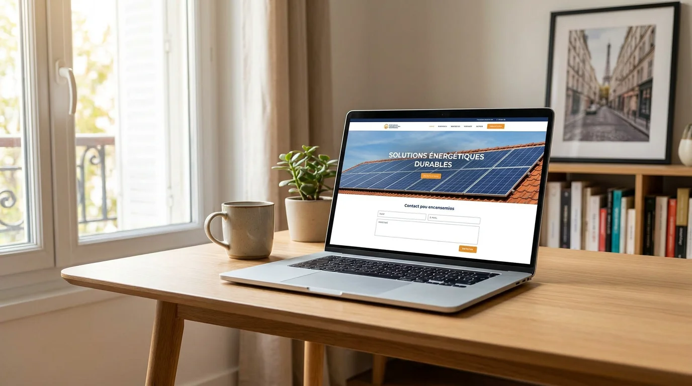 Site internet professionnel pour installateur photovoltaïque affiché sur un ordinateur portable