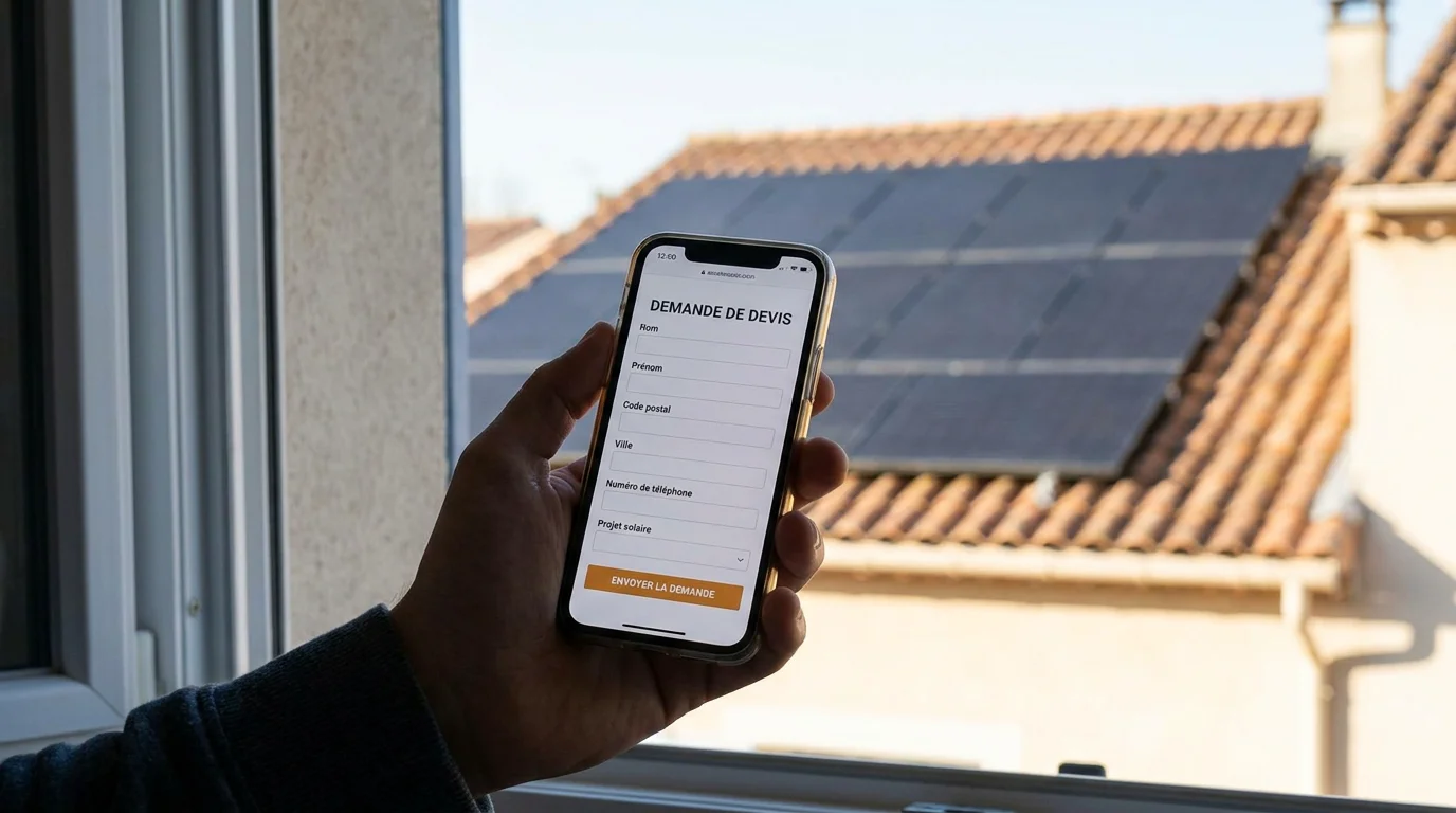 Formulaire de demande de devis solaire sur smartphone pour installateur photovoltaïque