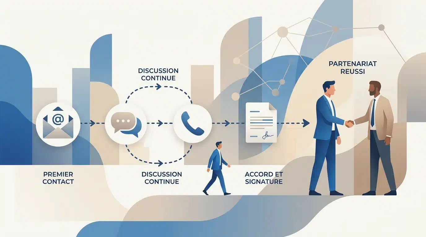 Illustration éditoriale du parcours de maturation d'un prospect vers la conversion