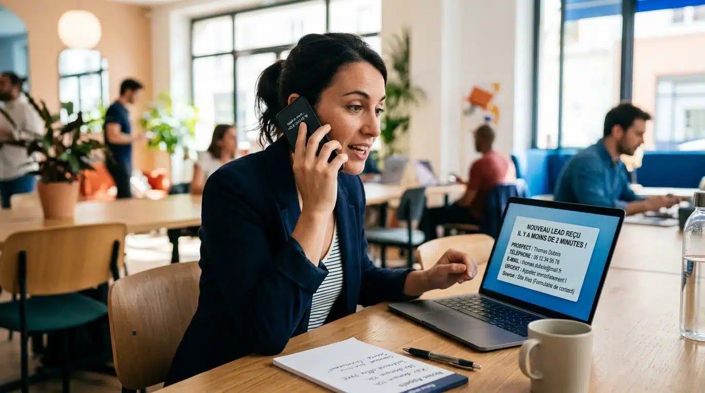 Commercial rappelant un prospect en quelques minutes après réception du lead