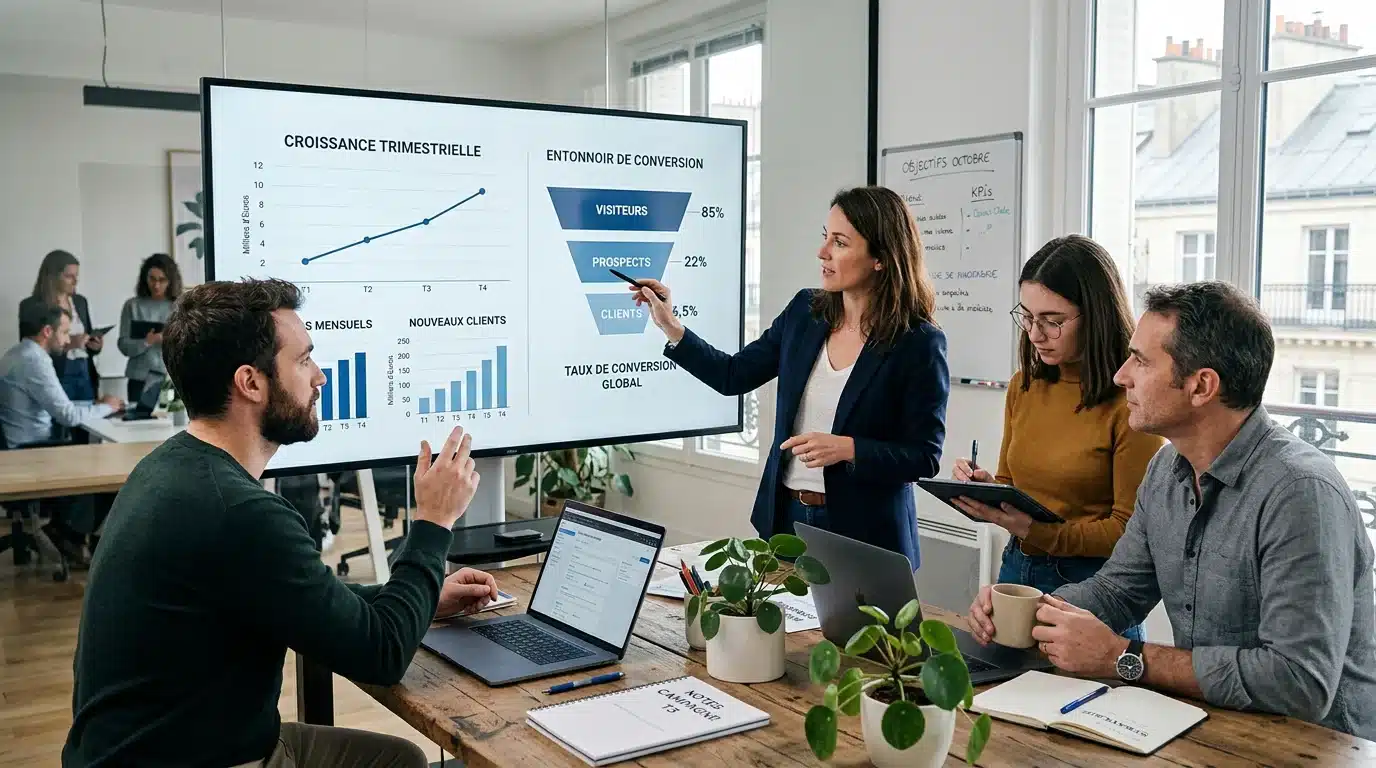 Équipe marketing analysant la génération et la qualification de leads