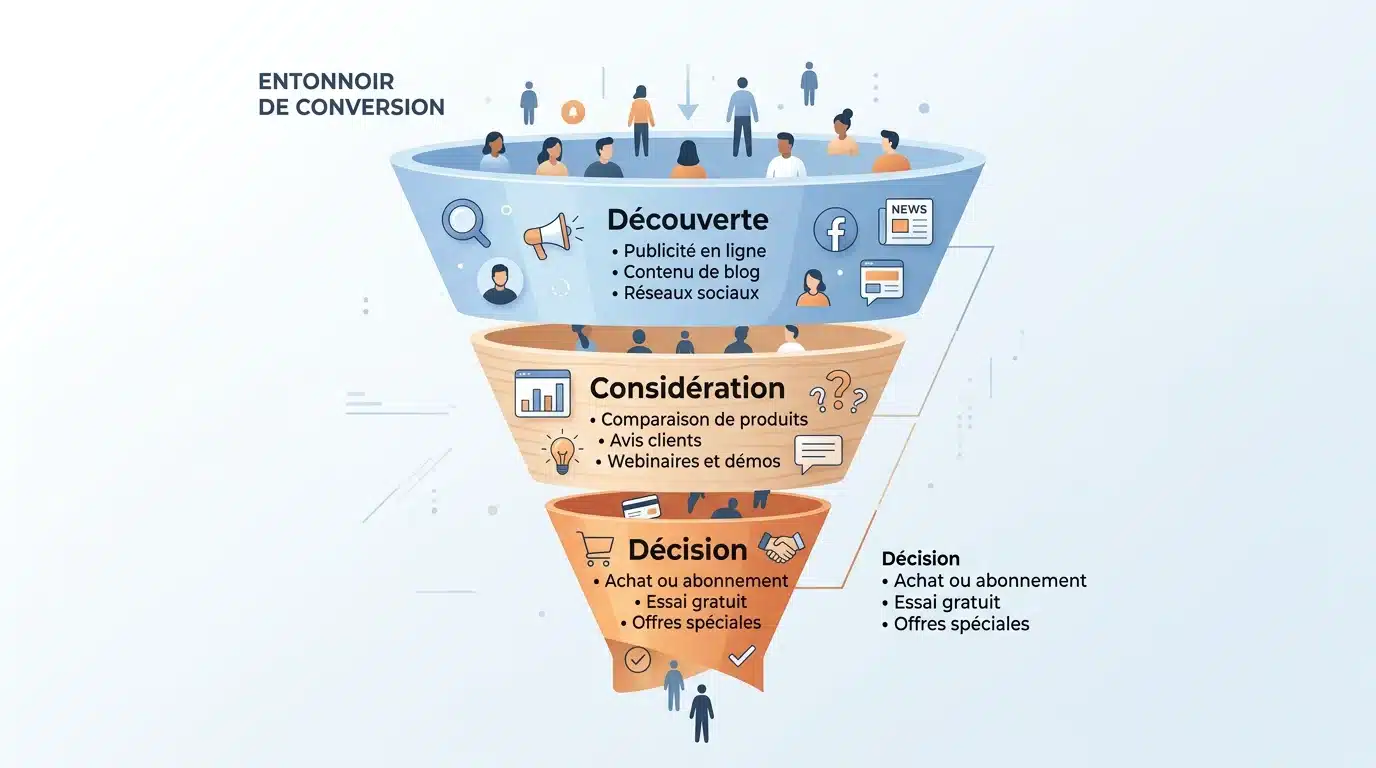 Schéma illustrant les étapes d'un funnel de ventes