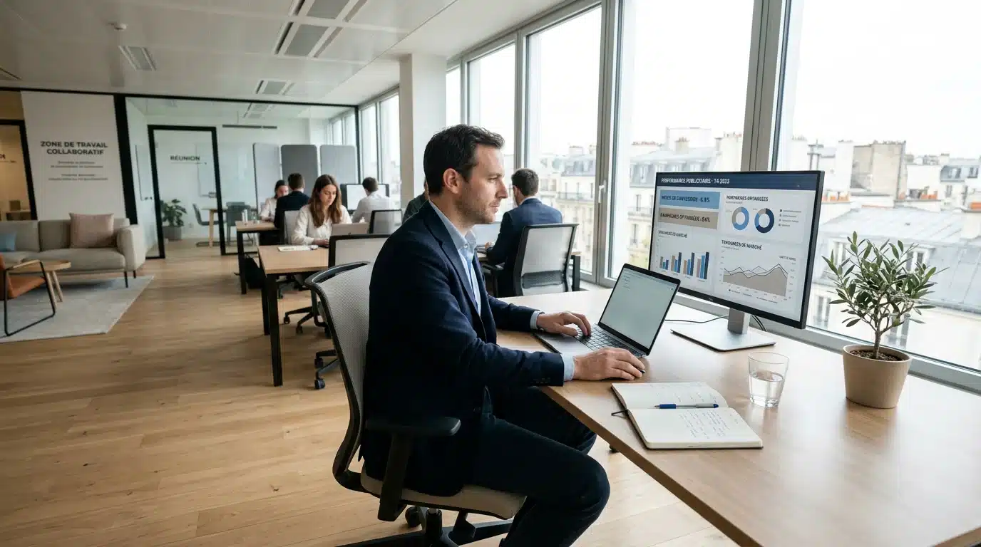 Professionnel analysant les performances d'une campagne publicitaire B2B