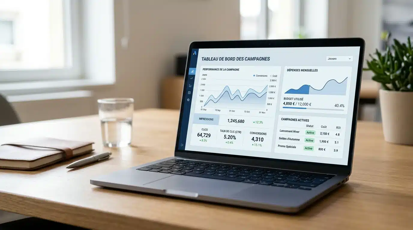 Interface de gestion de campagnes publicitaires B2B sur ordinateur