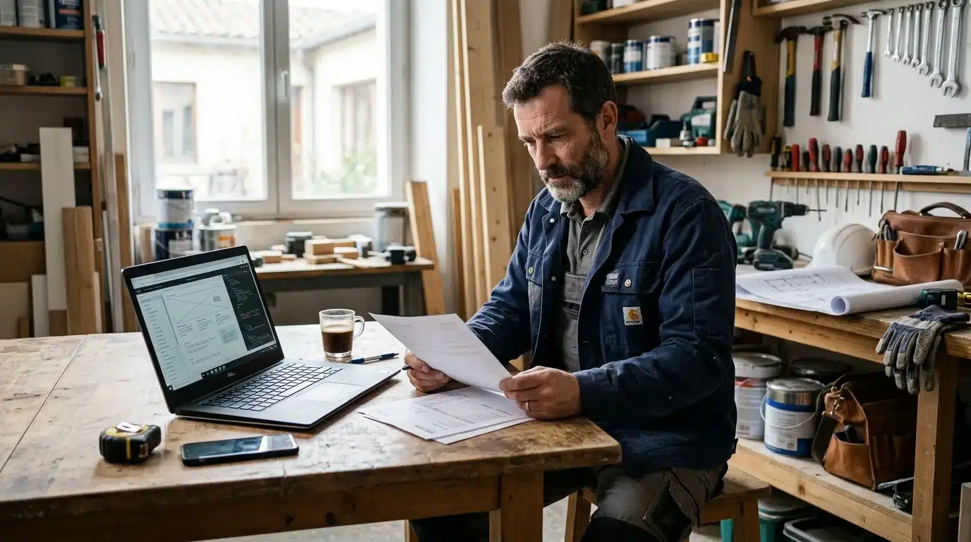 Un artisan BTP examine un devis pour la création de son site internet professionnel